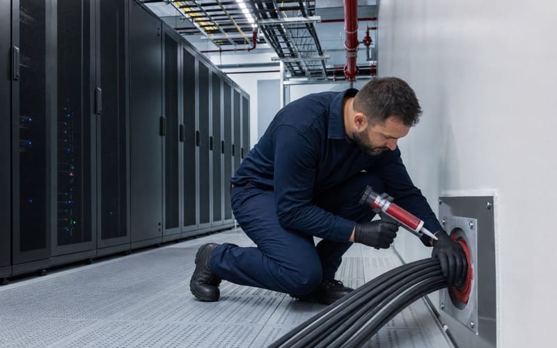 Clean agent cylinders protecting a server room
