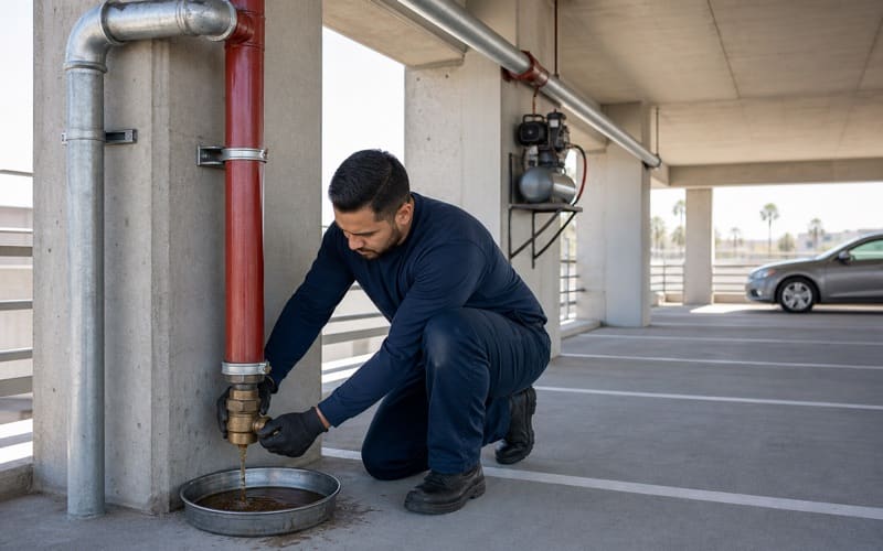 Dry pipe valve and air compressor on an unheated warehouse system
