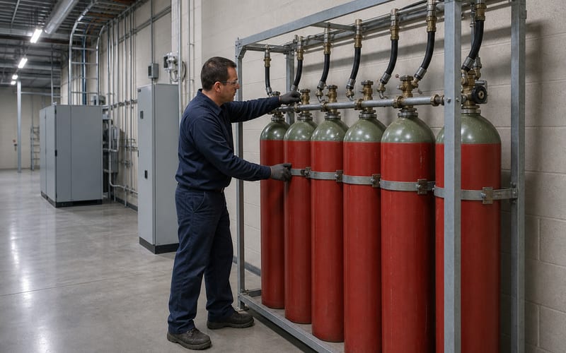 Inert gas cylinder bank for a special hazard suppression system