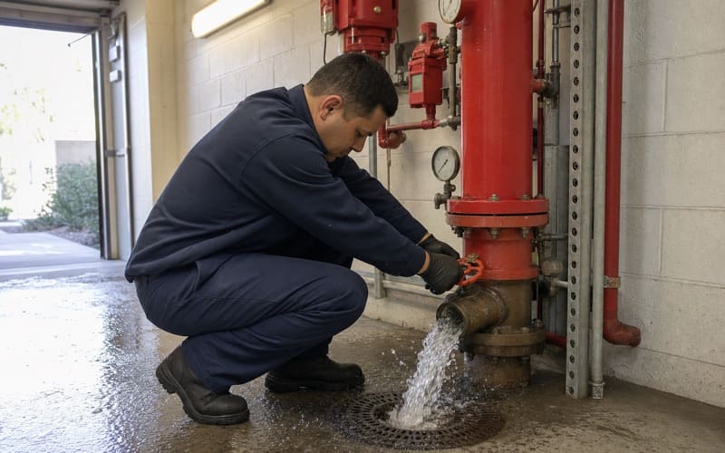 Wet pipe sprinkler riser with control valve and pressure gauges